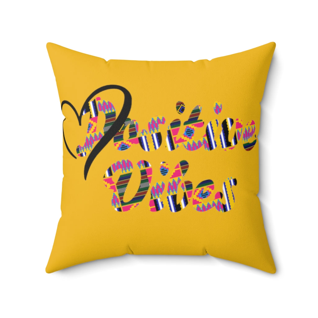 Positive Vibes w/Heart Square Pillow (Yellow)